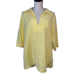 In The Wash Women’s Vintage Long Sleeve V-Neck Linen Tunic size M Lagenlook